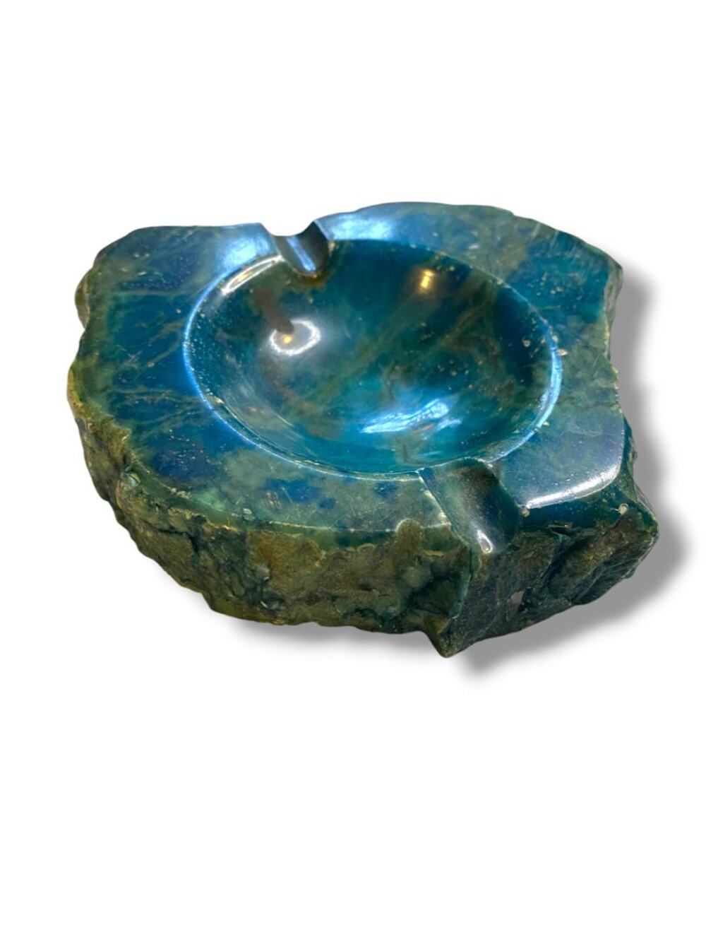 Midcentury Alabaster Ashtray Made in Italy Blue Green 5.5"